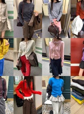 WAIT MORE 秋季韩系圆领系扣100%羊毛针织衫女百搭开衫毛衣03899