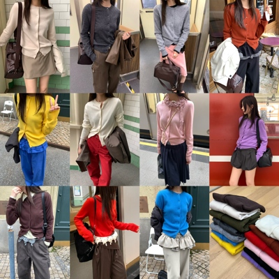 WAIT MORE 秋季韩系圆领系扣100%羊毛针织衫女百搭开衫毛衣03899