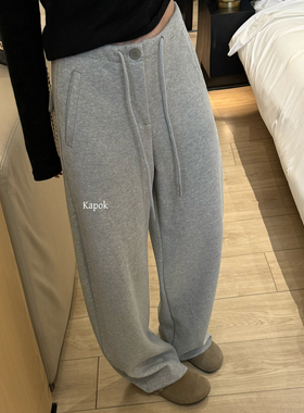 Kapok 冬季新款简约加厚加绒抽绳慵懒宽松阔腿裤百搭休闲裤35129