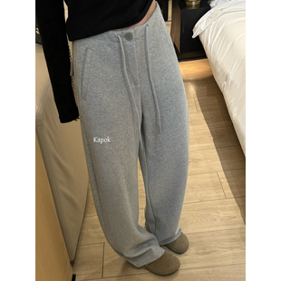 Kapok 冬季新款简约加厚加绒抽绳慵懒宽松阔腿裤百搭休闲裤35129