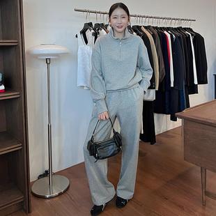 widelia陈姬儿秋季韩版立领半拉链卫衣+松紧腰直筒卫裤套装9083