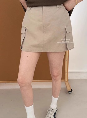 widelia陈姬儿夏季卡其色复古工装半身裙女百搭显瘦A字短裙7305