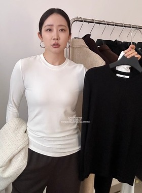 widelia陈姬儿秋冬圆领内搭磨毛加绒打底衫女修身T恤长袖上衣9133