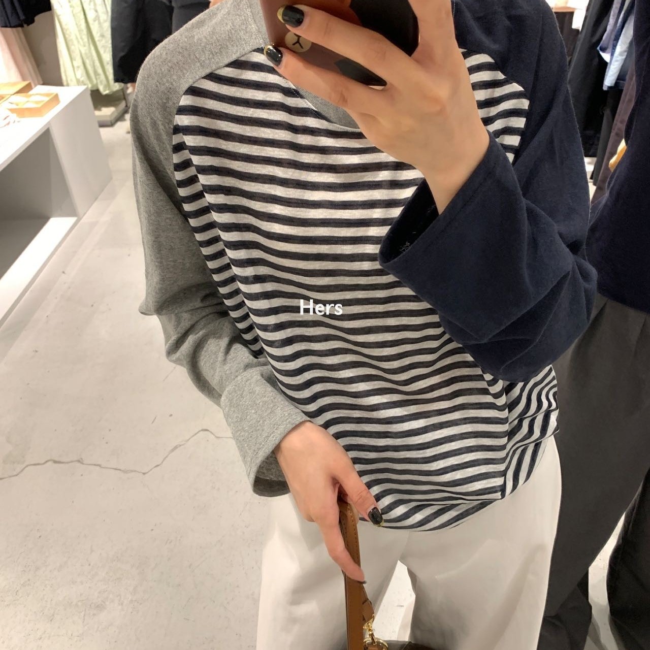 hers 一勺甜 夏季小众条纹拼色防晒T恤薄款宽松长袖打底上衣21005