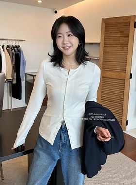 widelia陈姬儿秋冬长袖打底衫上衣修身收腰显瘦针织开衫外套9001