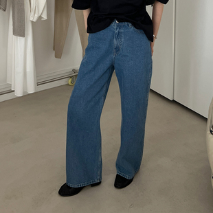 widelia陈姬儿夏季新款深蓝色牛仔裤高腰显瘦阔腿直筒裤Z1925