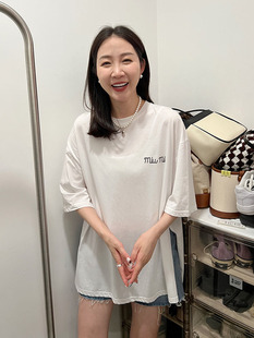 宽松侧开叉字母大版 widelia陈姬儿夏季 短袖 韩版 T恤7688 ins中长款