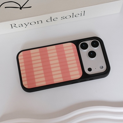 小众ins粉色复古格纹磨砂玻璃磁吸手机壳苹果iPhone17promax手机壳16pro黑框软边15手机壳14pro全包16