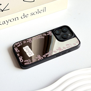 小众ins森林秘境电镀镜面黑框磁吸手机壳iPhone16promax镜面手机壳17pro手机壳14pro全包13少女心甜美