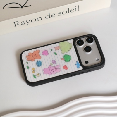 韩国theninemall春游小伙伴磨砂玻璃磁吸手机壳苹果iPhone17promax手机壳16pro黑框软边15手机壳14pro全包16