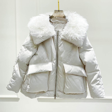 2023冬季新款翻毛领羽绒服女中款小个子气质百搭面包服白鸭绒外套