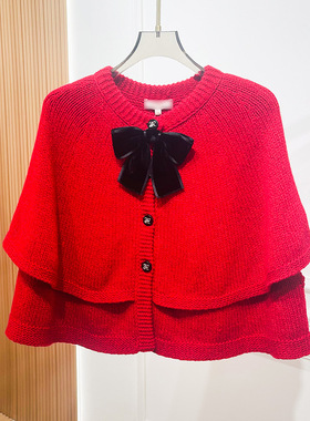 2026年春红色宫廷千金风斗篷外套圣诞节日氛围蝴蝶结上衣XSJ1M06C