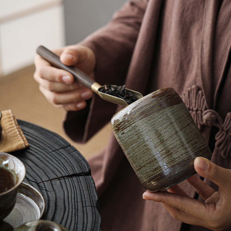 复古家用陶瓷防潮密封存茶罐日式粗陶素影茶叶罐手工大小号茶仓子-封面