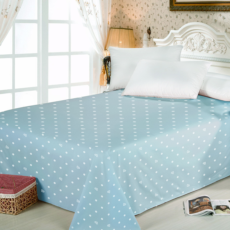 魏桥产 粉色波点床单纯棉单件全棉 印花蓝色粉色双人单人宿舍床单