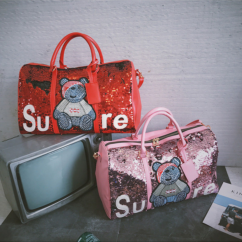 韩手提包新款潮流徽章大包时尚潮酷亮片旅行包旅行收纳,箱包皮具/热销女包/男包,旅行袋,淘宝优惠券,粉丝福利购,淘宝优惠卷