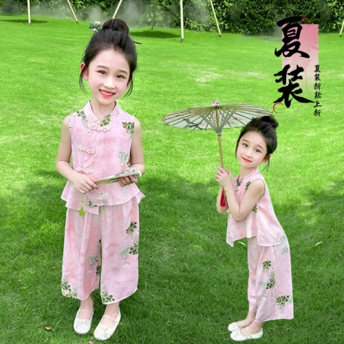 洋气儿童新中式棉绸两件套