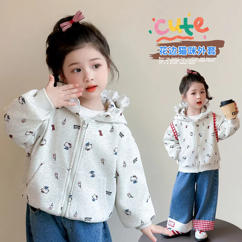 2026春季女童洋气花边连帽外套图片