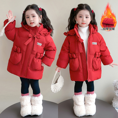 女童高充绒量羽绒服2025冬季新款儿童女宝宝冬装白鸭绒外套拜年服