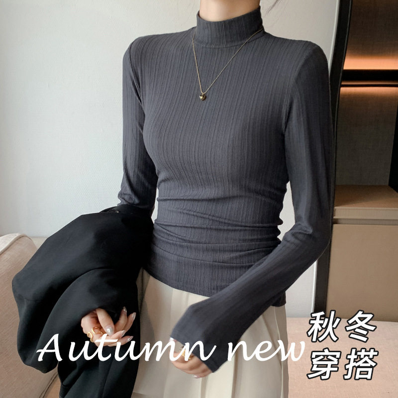 黑色春秋衣内搭上衣半高领秋冬打底衫女款可外穿新款长袖休闲