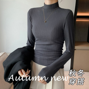 长袖 可外穿新款 休闲 女款 黑色春秋衣内搭上衣半高领秋冬打底衫