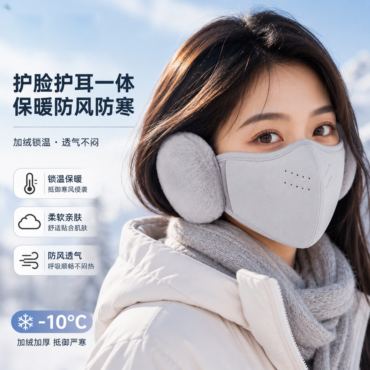 2026新款秋冬保暖口罩防风护脸防冻透气防寒加绒护耳二合一耳罩
