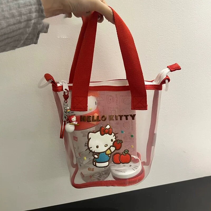 KT猫卡通包包饭盒包三丽鸥手提袋斜挎包百搭透明网纱手提袋新款