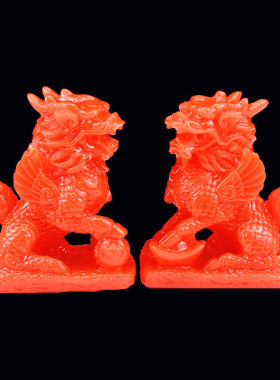 玉麒麟摆件一对财富麒麟