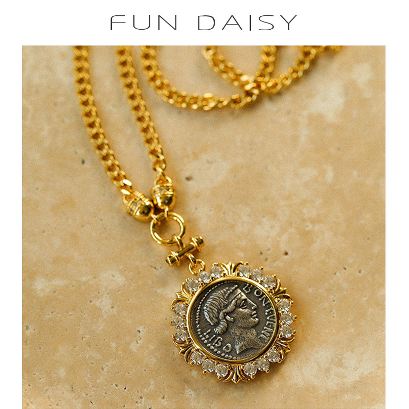fun daisy古罗马古希腊 幸运女神925银币古董钱币银币项链 毛衣链