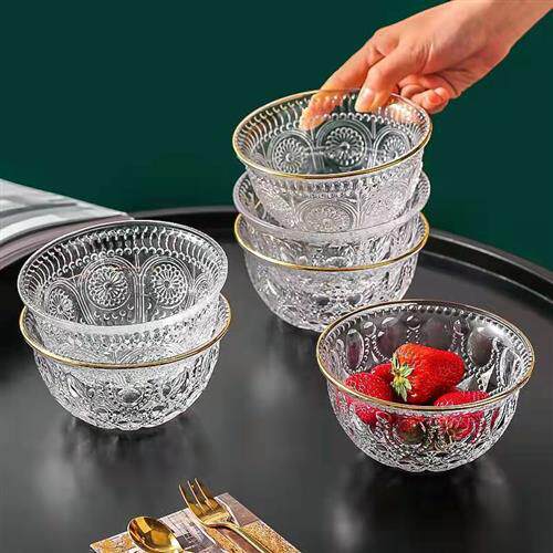 欧式复古浮雕玻璃碗风甜品燕窝小碗网红麦片沙拉碗甜品碗早餐