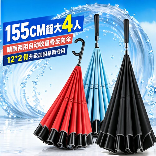 反向12骨黑胶晴雨抗风超大伞