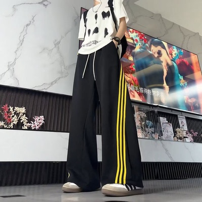 美式复古三条杠休闲卫裤男