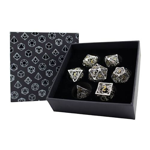【桌游乱炖】LPG Dice RPG Set Hollow Dragon - Chrome and Gold