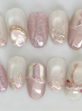 洛曼枝纯手工穿戴甲2025新款高级感中长款秋冬轻奢紫色美甲甲片