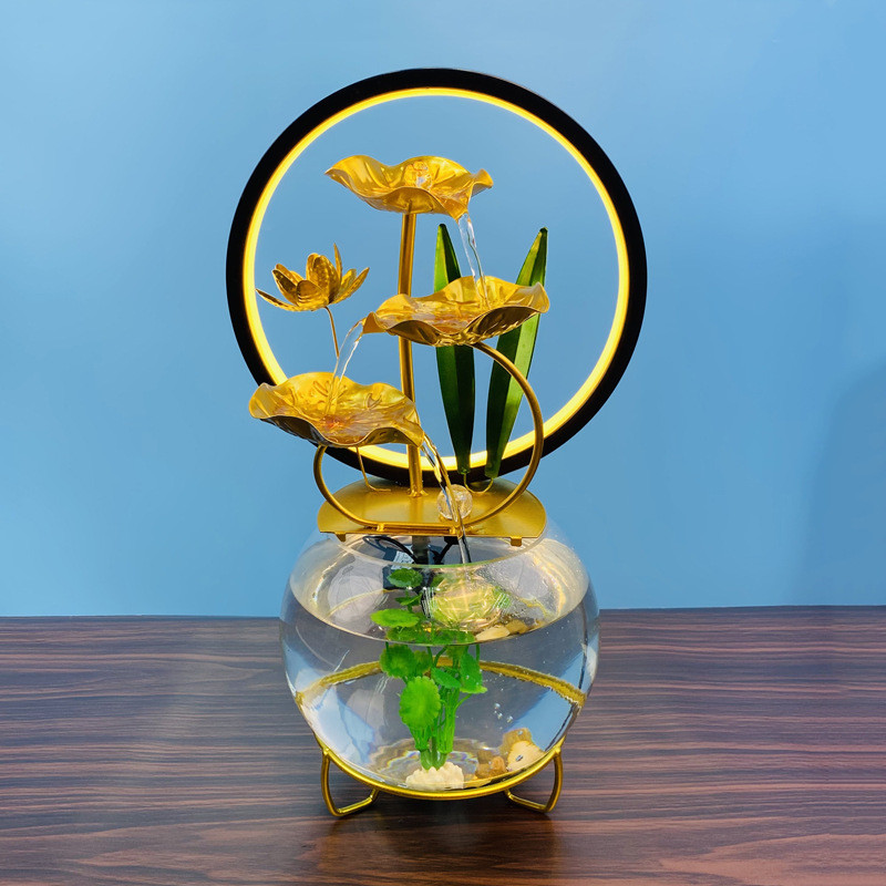 鱼缸流水摆件家居内循环鱼缸鼓缸荷花荷叶上座循环水八方来财