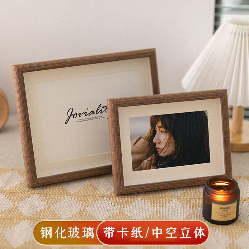 中空立体挂墙干花相框摆台木质挂墙5678寸43带卡纸画框空框