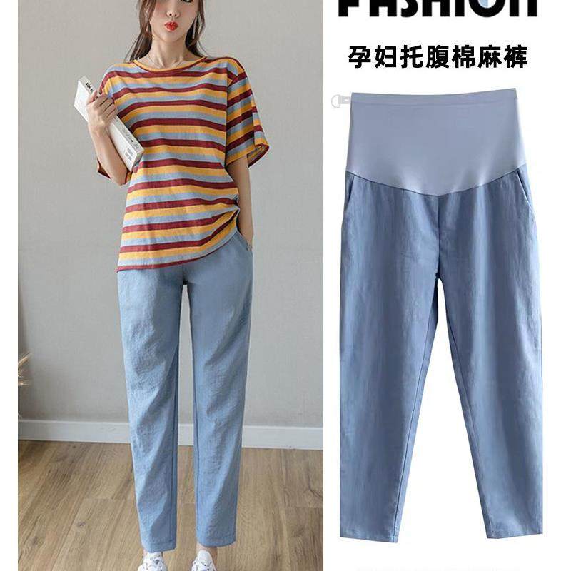 2023新款孕妇休闲九分裤高腰春夏薄款潮妈可调节孕妇小个子孕妇装