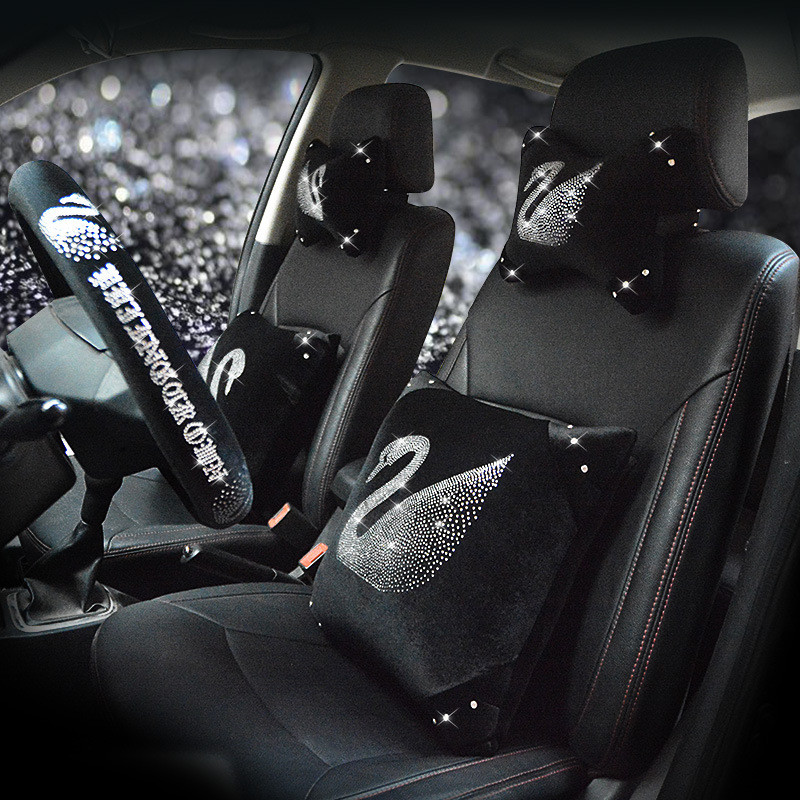 新款汽车头枕镶钻天鹅时尚车内车载腰靠靠枕抱枕腰垫车用护颈枕头