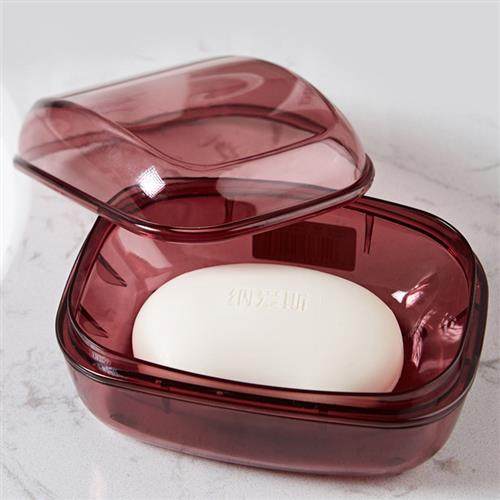 大号肥皂盒 家用卫生间创意双层沥水肥皂架酒红色香皂盒带盖