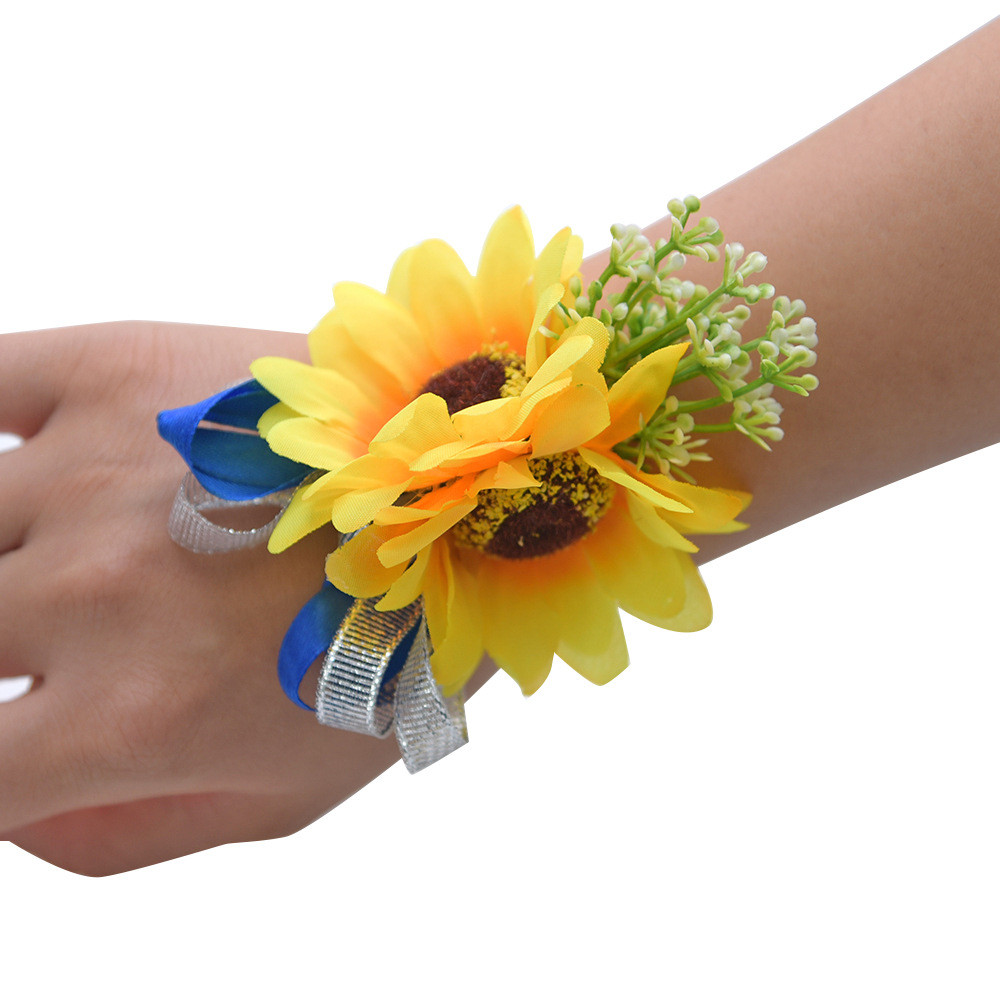810新娘太阳花向日葵仿真花新娘伴娘手腕花圣诞礼物婚礼 实价