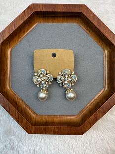 青岛中古蓝松石珍珠镶钻耳钉项链套装新款时尚潮流耳环项链