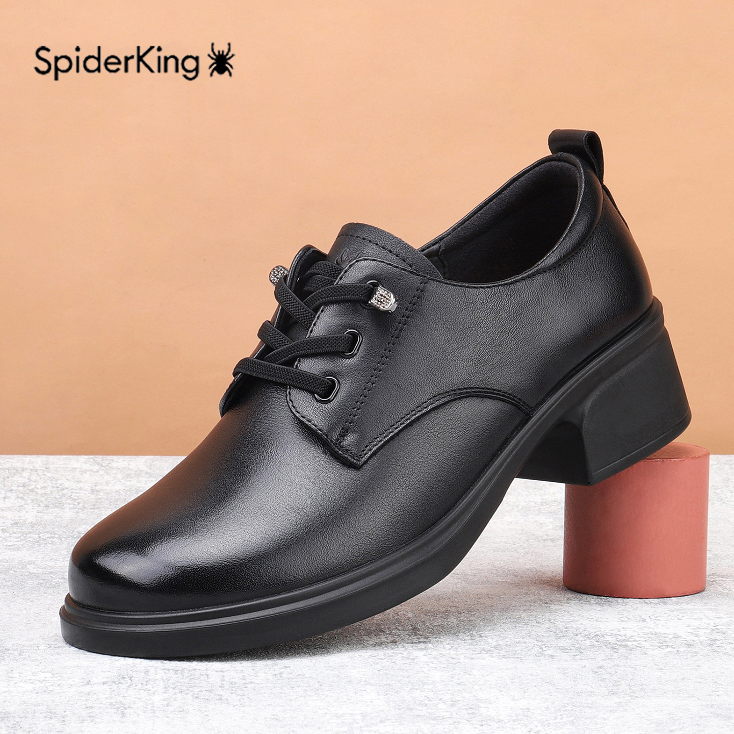 蜘蛛王粗跟厚底乐福鞋女2025新款秋季全牛皮鞋真皮英伦风复古单鞋,女鞋,深口单鞋,淘宝优惠券,粉丝福利购,淘宝优惠卷