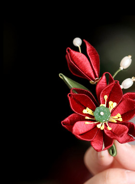缠花手工高端精致胸针红色花朵
