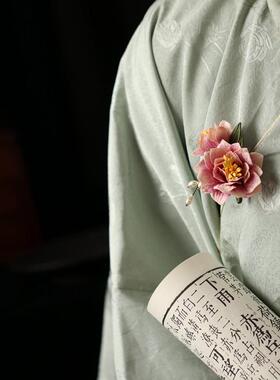 山茶花围巾装饰中式古风旗袍胸针