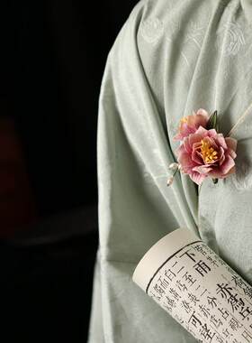 山茶花围巾装饰中式古风旗袍胸针