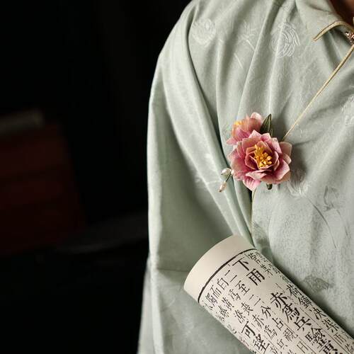 山茶花围巾装饰中式古风旗袍胸针