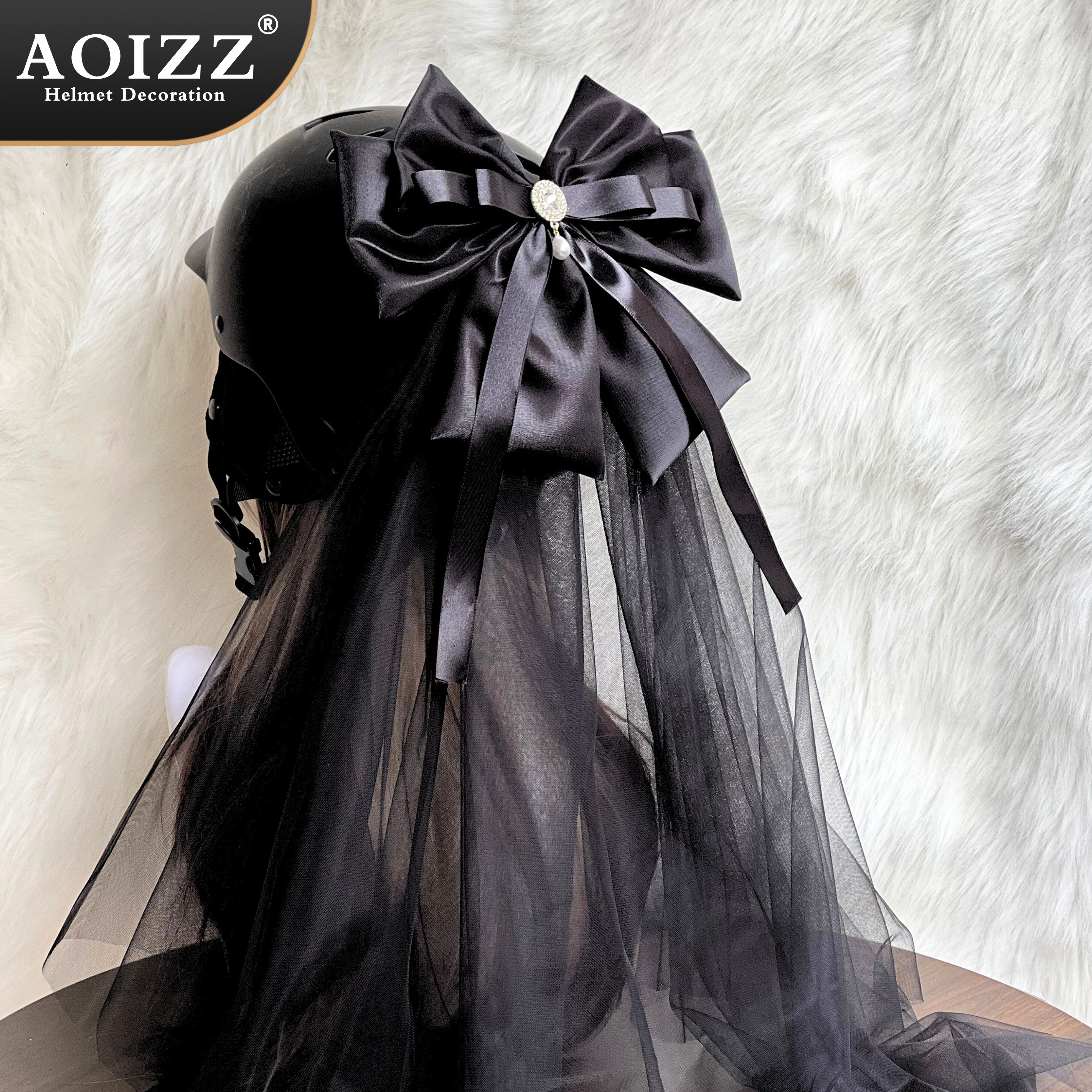 AOIZZ摩托车头盔装饰品头纱机车婚礼蝴蝶结配件头饰改装配饰女骑