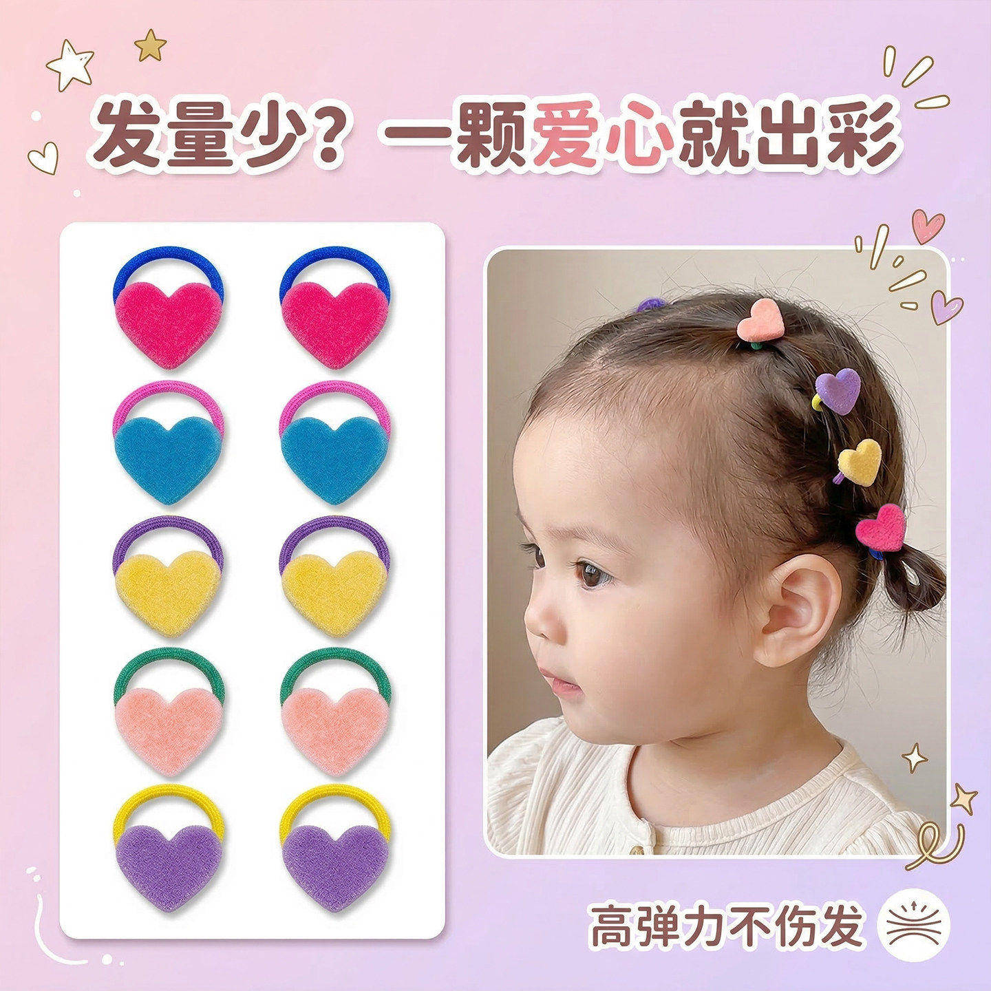 儿童拇指发圈糖果色爱心宝宝高弹力皮筋小女孩发绳扎辫子女童头绳