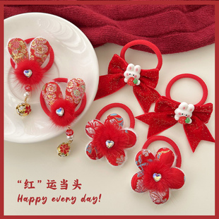 女童新年发饰红色发圈皮筋儿童春节中国风头饰高弹力不伤毛发头绳