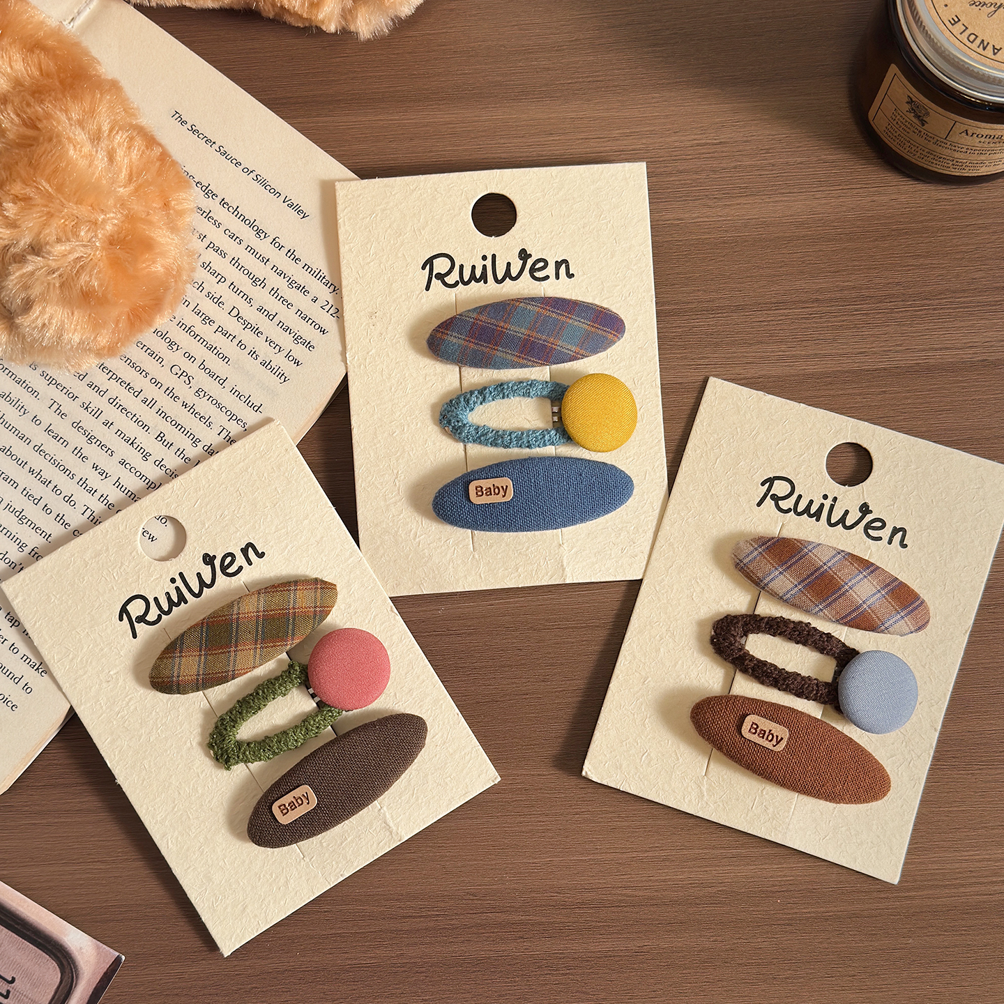 儿童秋冬咖色格纹发卡宝宝发夹不伤发刘海侧边夹女童甜美发饰夹子