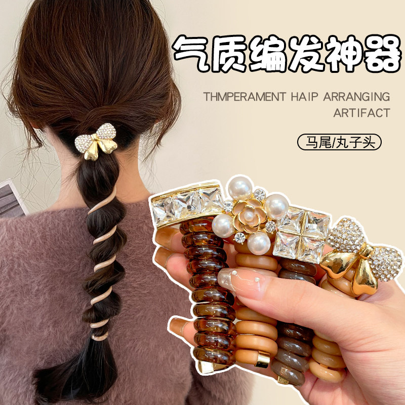 韩式简约扎马尾电话线发绳发饰皮套皮筋女扎头编发新款高弹力耐用